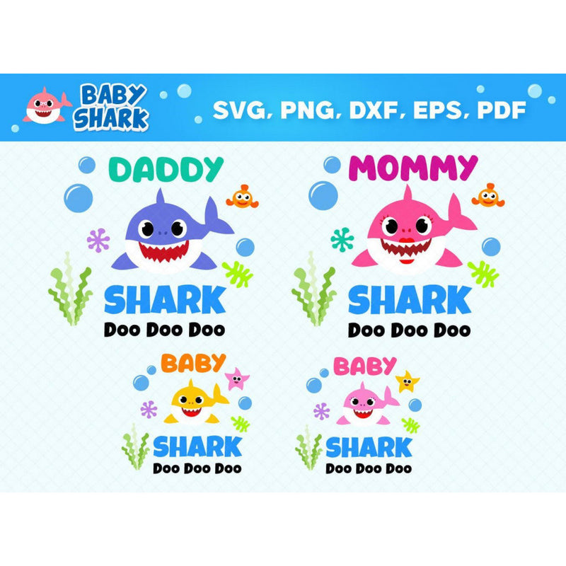 8+ T-shirt design shark family svg bundle