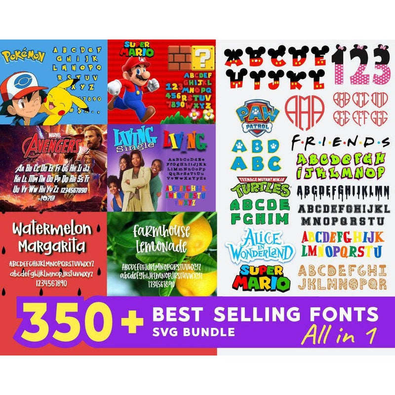 350+ Best selling fonts svg mega bundle