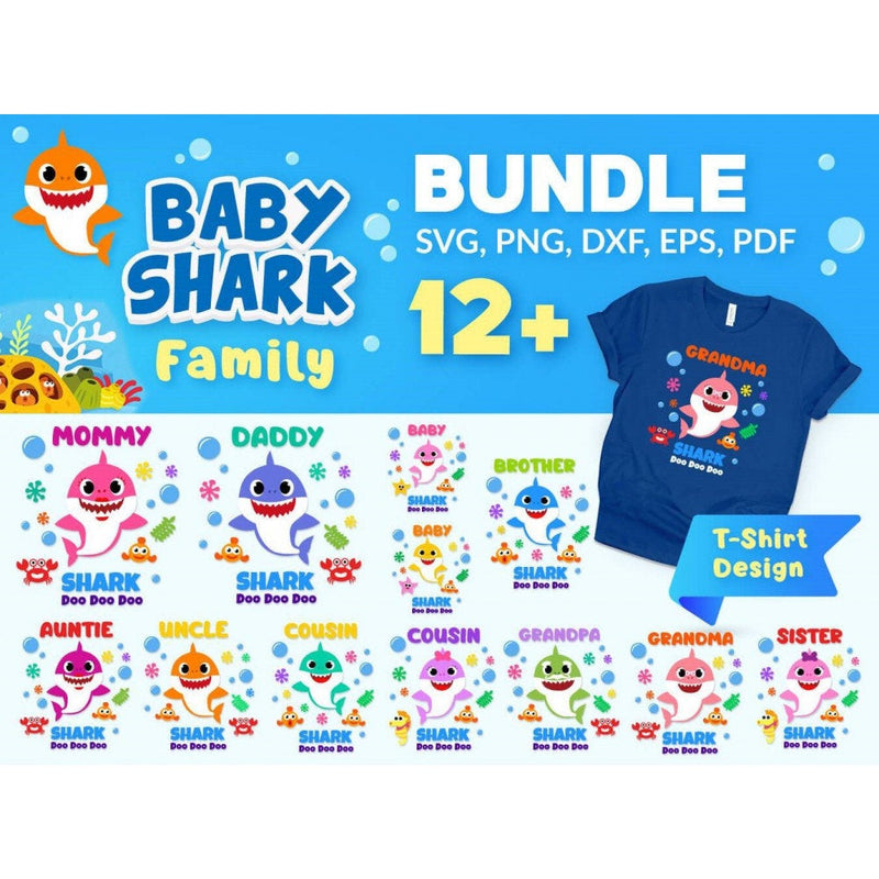 12+ T-shirt design shark family svg bundle